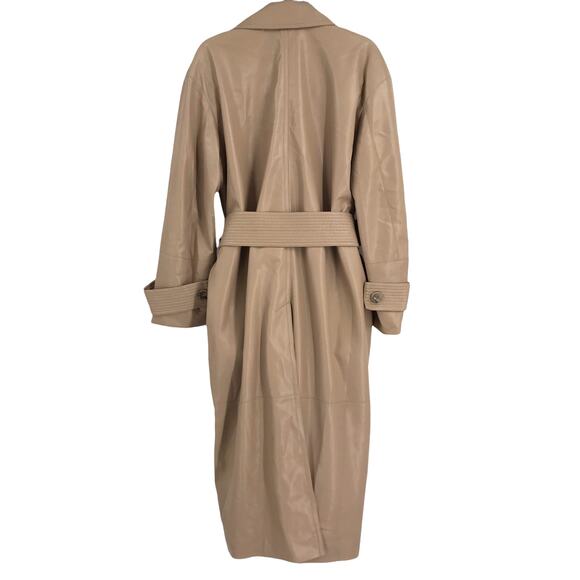 Nanushka Amal Vegan Leather Trench Coat XS Belted Notched Lapel Collar Brown - Picture 5 of 11